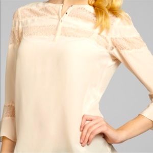 Rebecca Taylor Blush Sheer Silk Lace Blouse 6